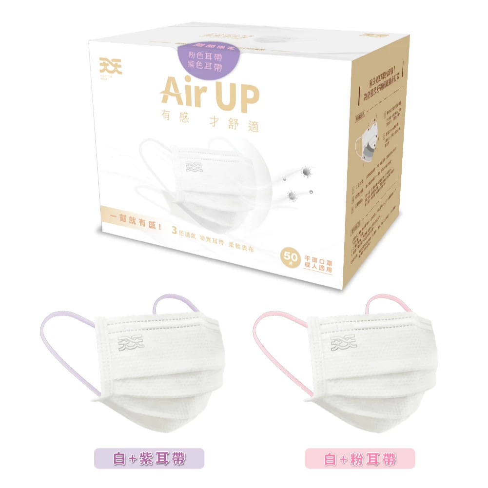 Adult Flat Medical Mask (Limited White with Pink & Purple Ear Straps) – 50 Pieces per Box | 1 Carton = 50 Boxes (2,500 Pieces Total)