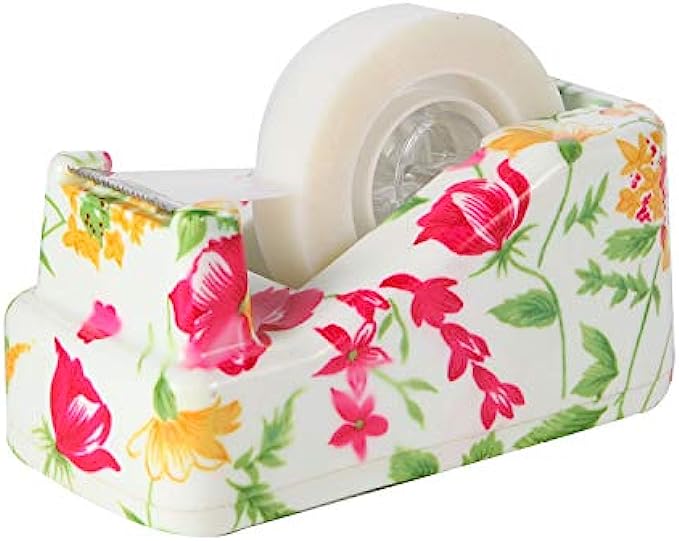 VIBRANZ-LAB Cute Tape Dispenser Desk Home Office Desk Supplies Fun Desk Accessories Floral Office Tape Dispensers Cute Office Supplies for Women Desk Weighted Non-Skid Non-Slip Base