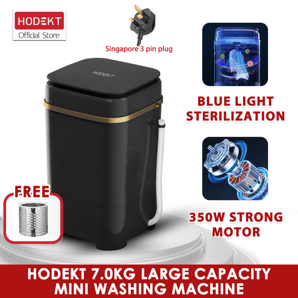 HODEKT Family Mini Washing Machine, Mesin Basuh Large Capacity, Washing Weight, 7KG Blue Light Sterilization Function, 300W Multi-function Control, Semi-automatic Timing Function, No Jitter, No Noise,